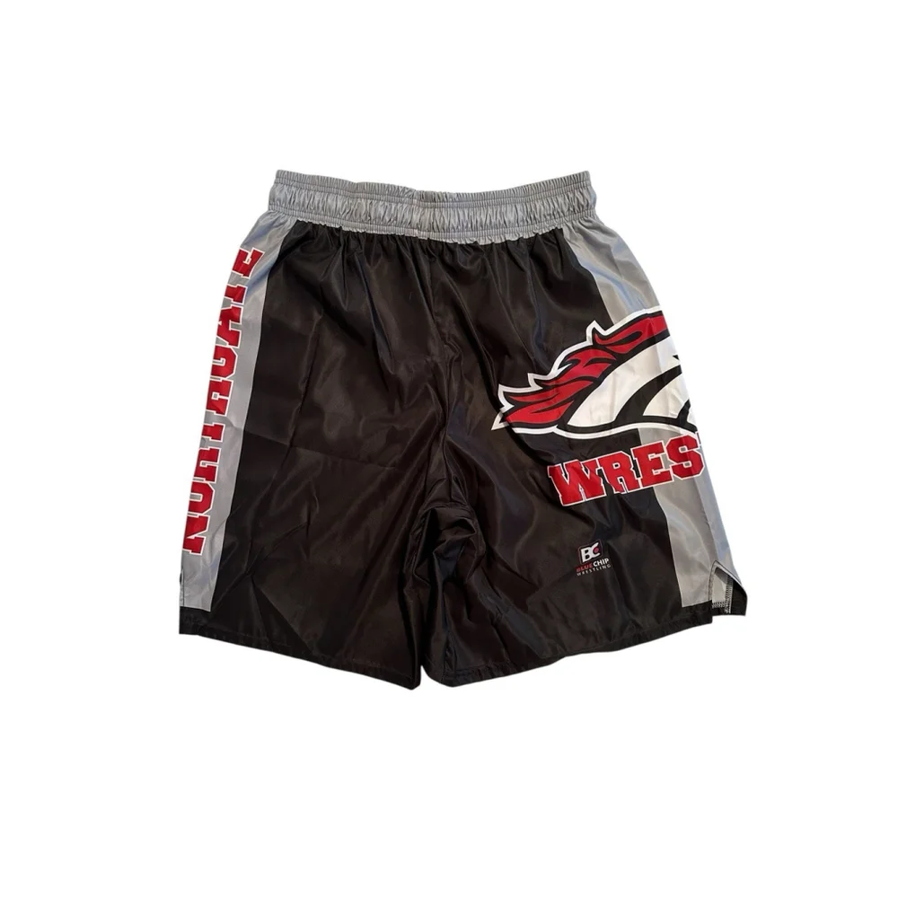 Wrestling Shorts With Drawstring Boys Large Black Polyester Bronco Horse